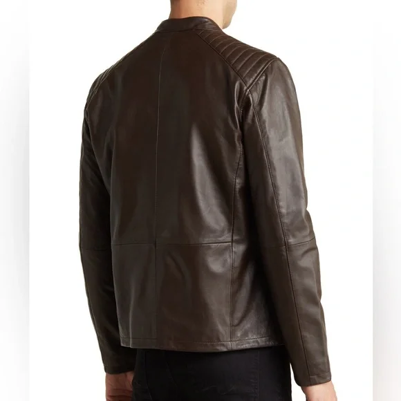 John Varvatos Soft and Luxurious Genuine Sheep Leather Racer Jacket Dk Brown-szL - Picture 2 of 15